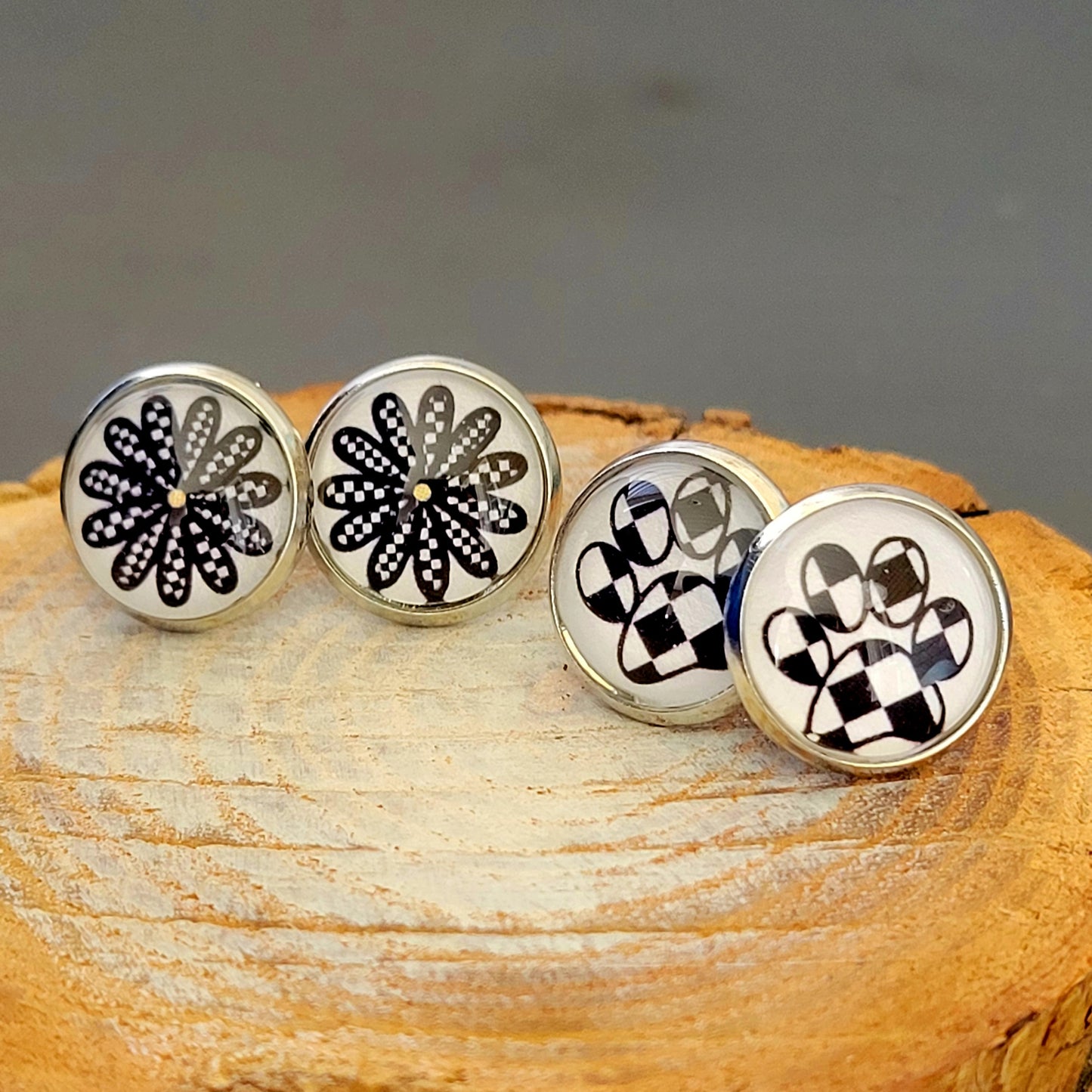 Checkered, Gnome, Flag, Heart Pierced Earrings