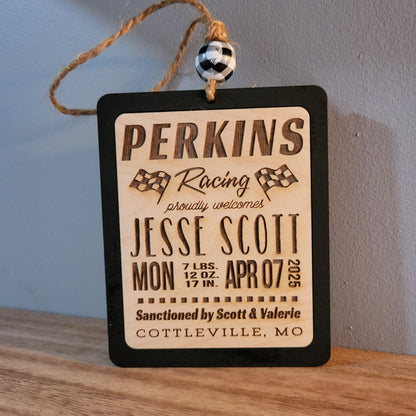 Racing Baby Stats Christmas Ornament
