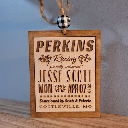 Racing Baby Stats Christmas Ornament
