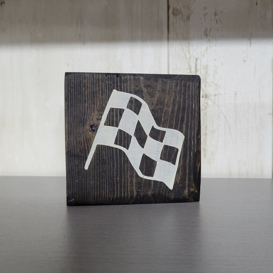 Checkered Flag Wood Block Scrappy Sign