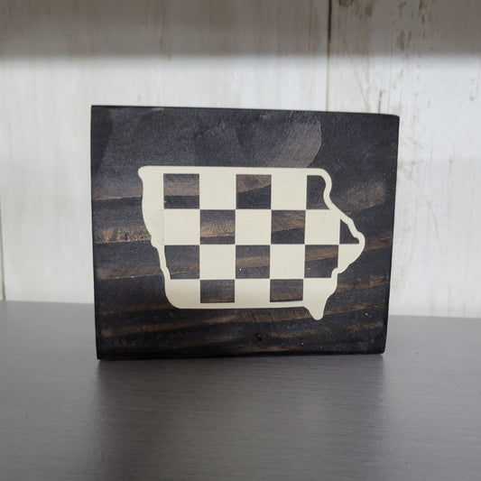 Checkered Iowa Wood Block Scrappy Sign