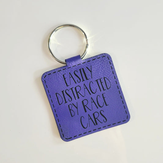 Easily Distracted by Race Cars Leatherette Key Fob