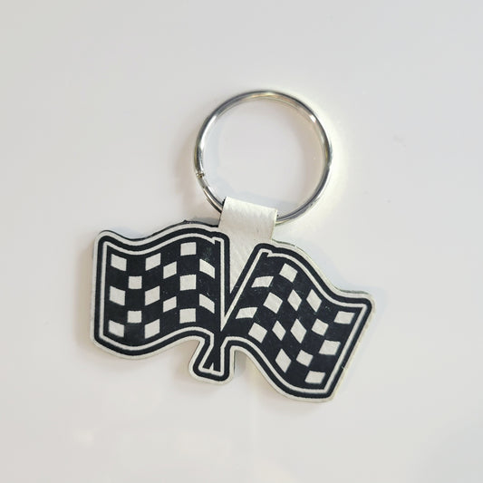 Crossed Checkered Flags Leatherette Key Fob