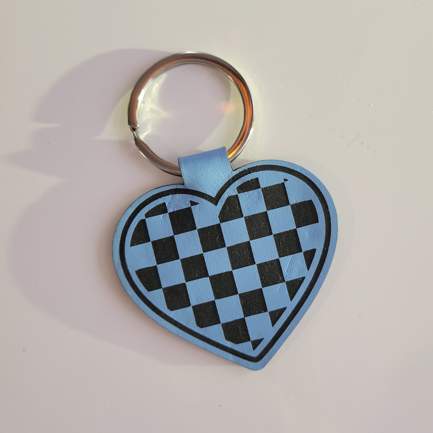 Checkered Heart Leatherette Key Fob