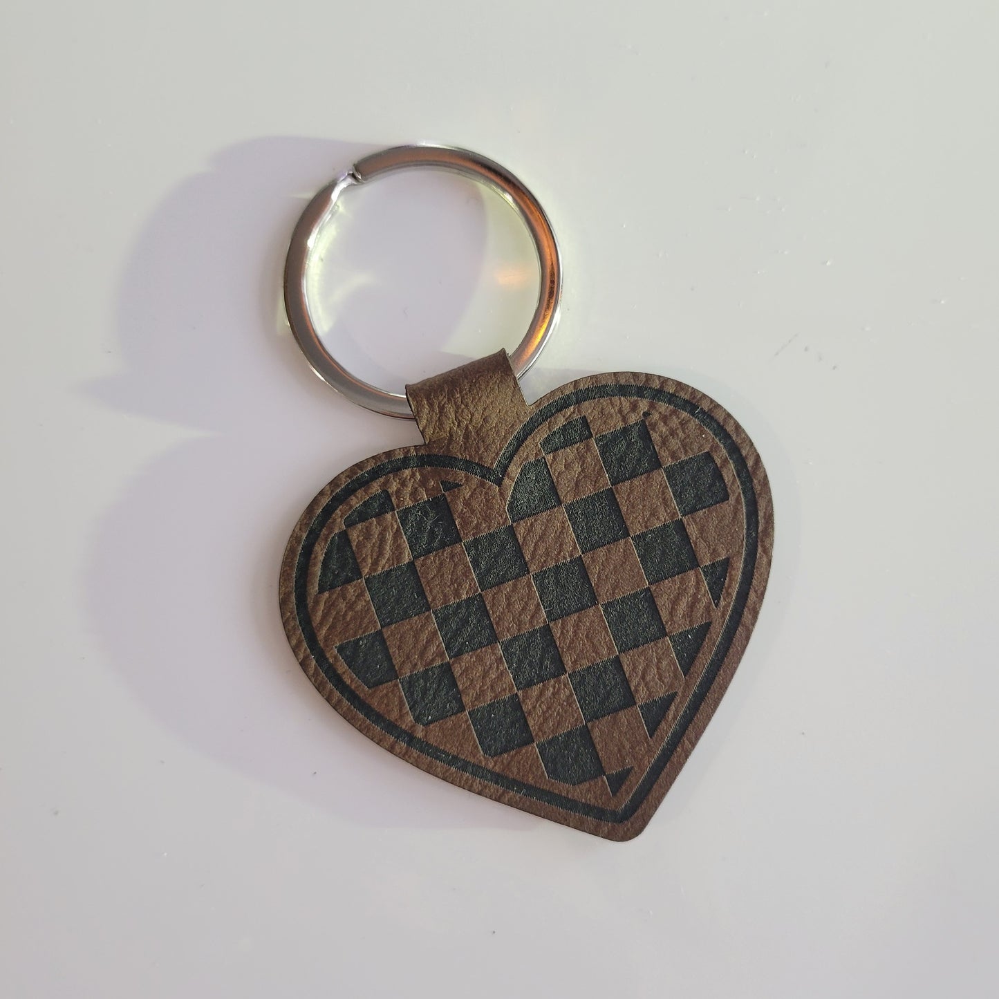 Checkered Heart Leatherette Key Fob