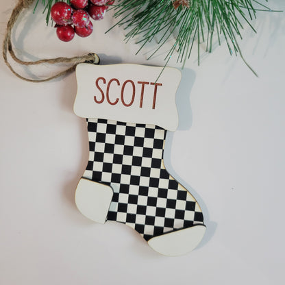 Personalized Checkered Christmas Stocking Ornament