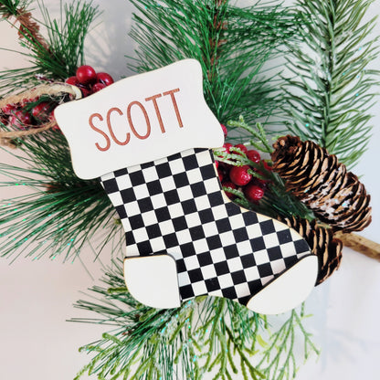 Personalized Checkered Christmas Stocking Ornament