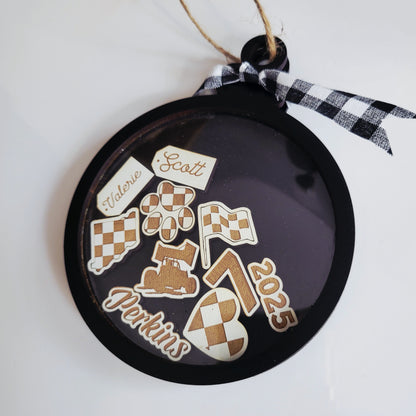 Racing Christmas Ornament Personalized with Drop In Charms