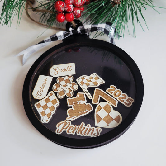 Racing Christmas Ornament Personalized with Drop In Charms