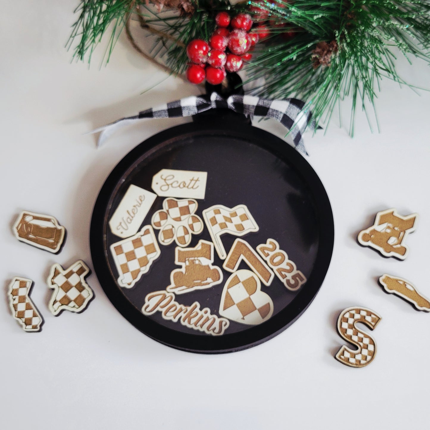 Racing Christmas Ornament Personalized with Drop In Charms