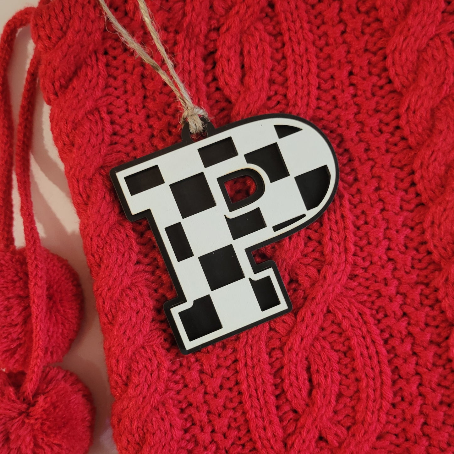 Checkered Letter Christmas Stocking Tag or Ornament