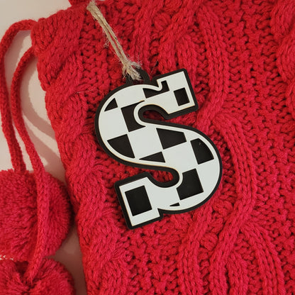 Checkered Letter Christmas Stocking Tag or Ornament