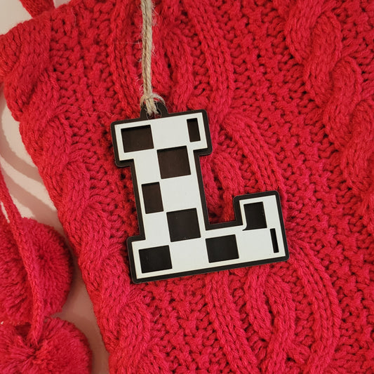 Checkered Letter Christmas Stocking Tag or Ornament