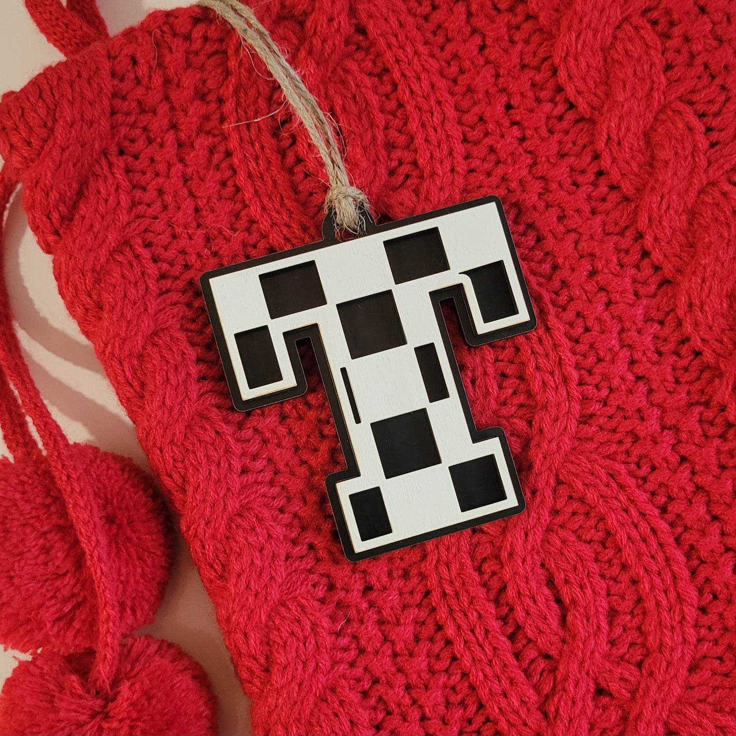 Checkered Letter Christmas Stocking Tag or Ornament