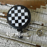 Checkered design badge reel clip.