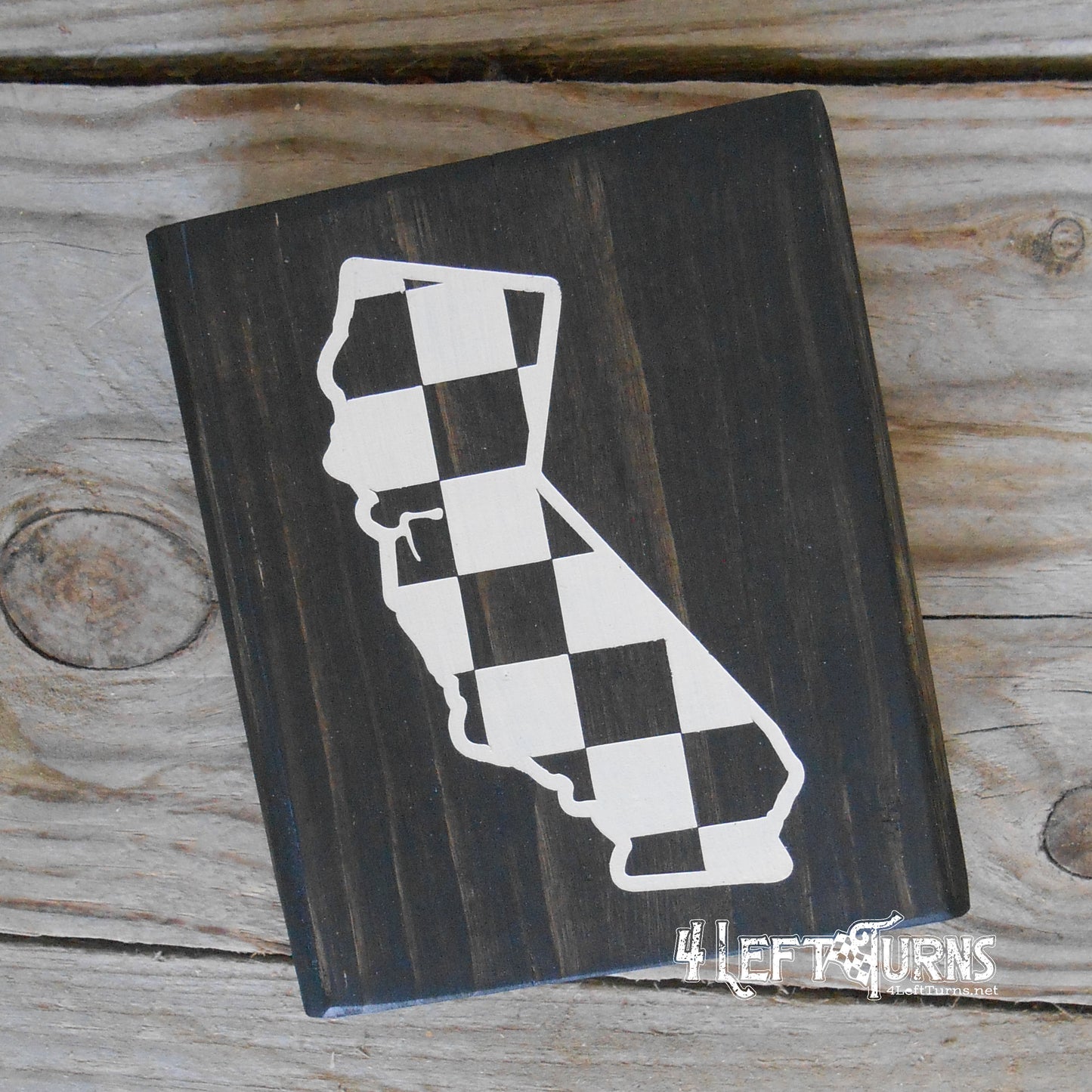 Checkered State Wood Block Signs