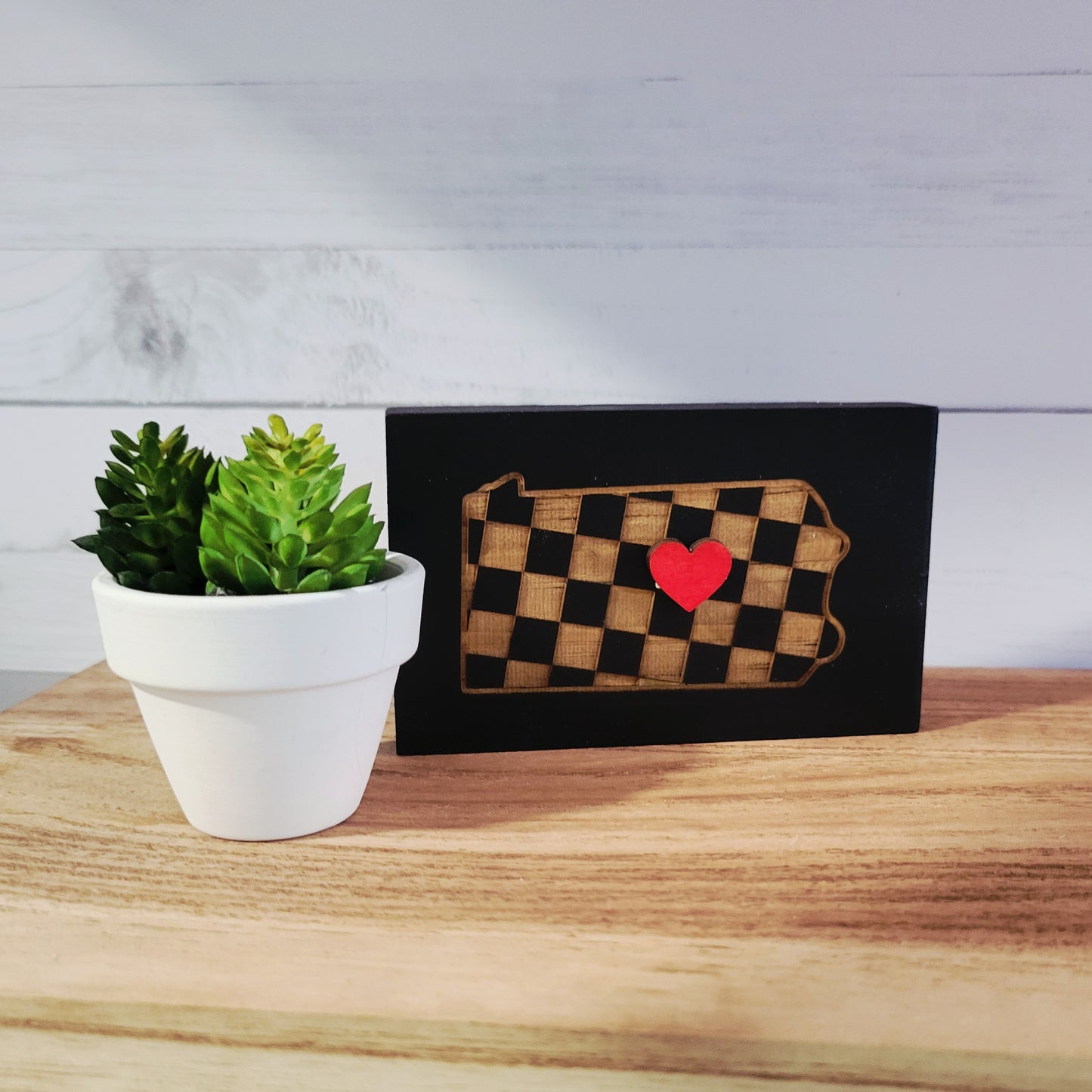 Laser Engraved Mini Checkered State Wood Signs