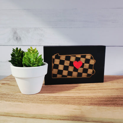 Laser Engraved Mini Checkered State Wood Signs