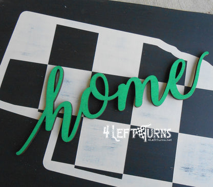 Large Checkered State Painted Wood Sign with Home and Heart