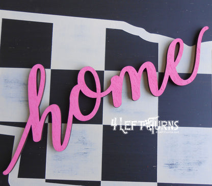 Large Checkered State Painted Wood Sign with Home and Heart