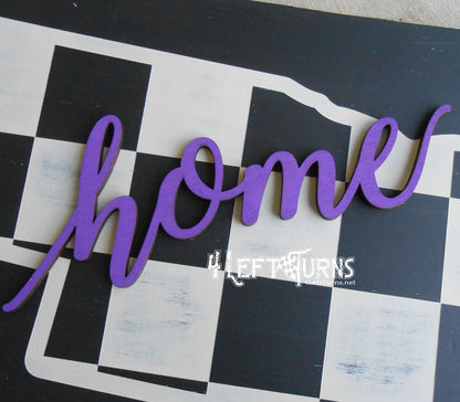 Large Checkered State Painted Wood Sign with Home and Heart