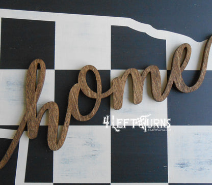 Large Checkered State Painted Wood Sign with Home and Heart
