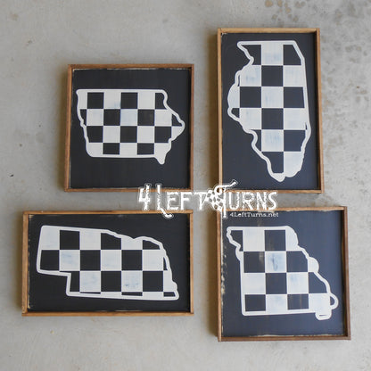 Large Checkered State Painted Wood Sign with Home and Heart