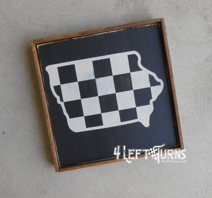 Large Checkered State Painted Wood Sign with Home and Heart