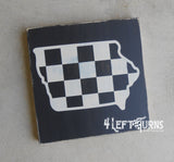 Large Checkered State Painted Wood Sign with Home and Heart