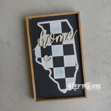 Large Checkered State Painted Wood Sign with Home and Heart