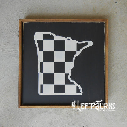 Large Checkered State Painted Wood Sign with Home and Heart