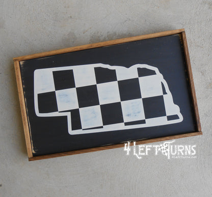 Large Checkered State Painted Wood Sign with Home and Heart