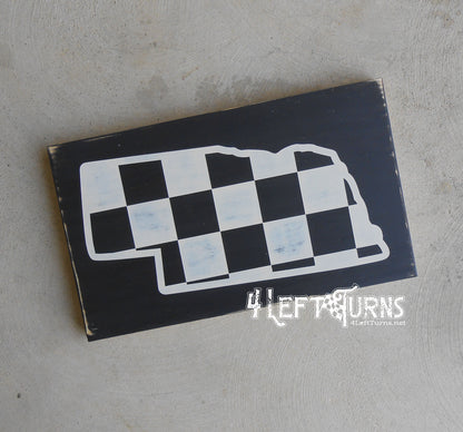 Large Checkered State Painted Wood Sign with Home and Heart