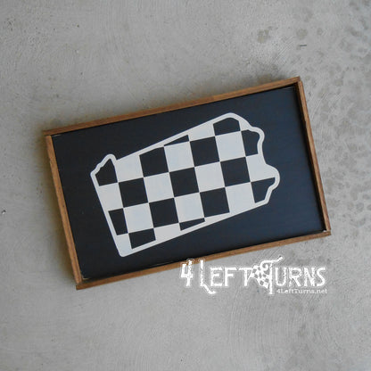 Large Checkered State Painted Wood Sign with Home and Heart