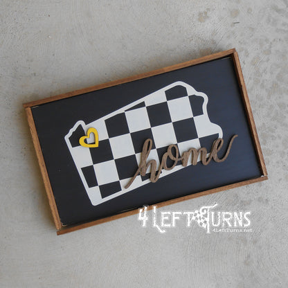 Large Checkered State Painted Wood Sign with Home and Heart