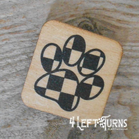 Checkered paw print wooden magnet.
