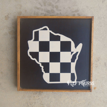 Large Checkered State Painted Wood Sign with Home and Heart