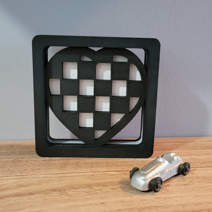 Checkered Heart Stacked Wood Sign