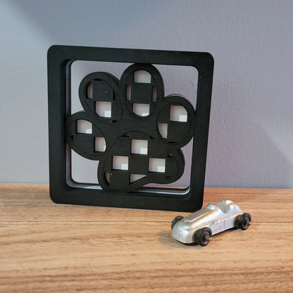 Checkered Paw Print Stacked Wood Sign