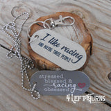 Dog Tag Style Racing Themed Necklace or Key Fob