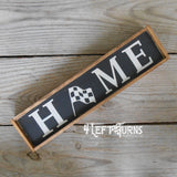 HOME with Checkered Flag Mini Wood Sign