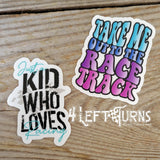 Racing themed stickers.