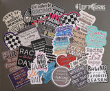 Racing themed stickers for water bottles, tablets and more.