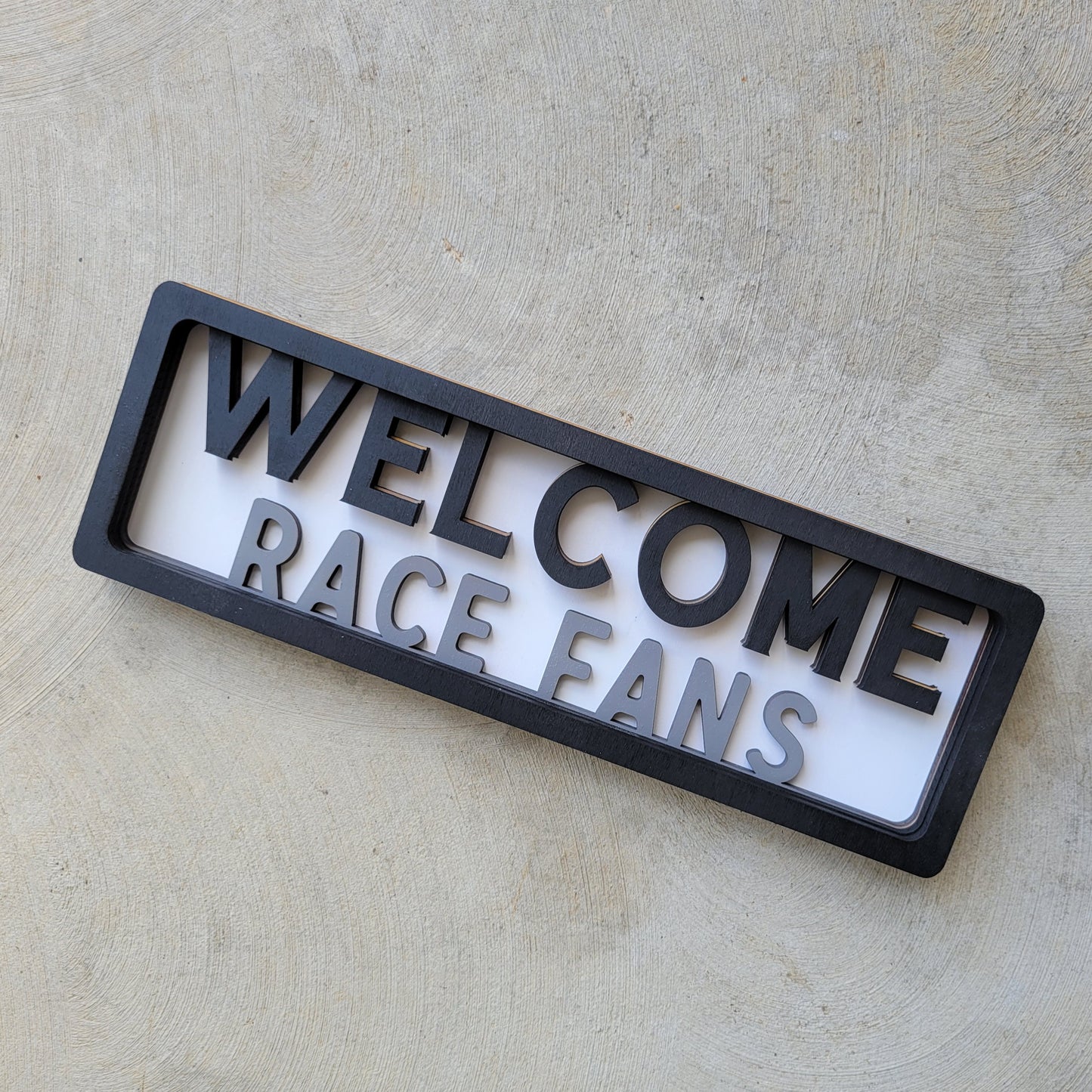 Welcome Race Fans Stacked Wood Sign