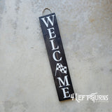 Home or Welcome with Checkered Flag Wood Sign with Rope Hanger