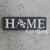 Home with Checkered Flag Small Wood Sign
