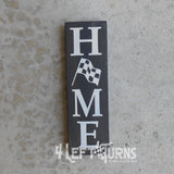 Home with Checkered Flag Small Wood Sign