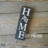 Home with Checkered Flag Small Wood Sign