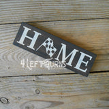 Home with Checkered Flag Small Wood Sign