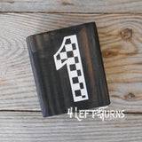 Checkered Alphabet and Number Wood Block Signs